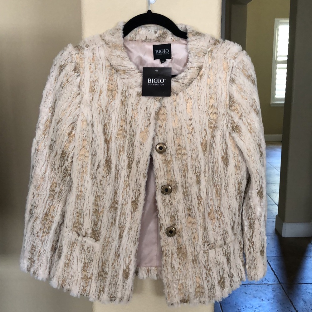 Bigio Collection Vegan Fur Jacket Beige Gold 8 - Picture 1 of 15